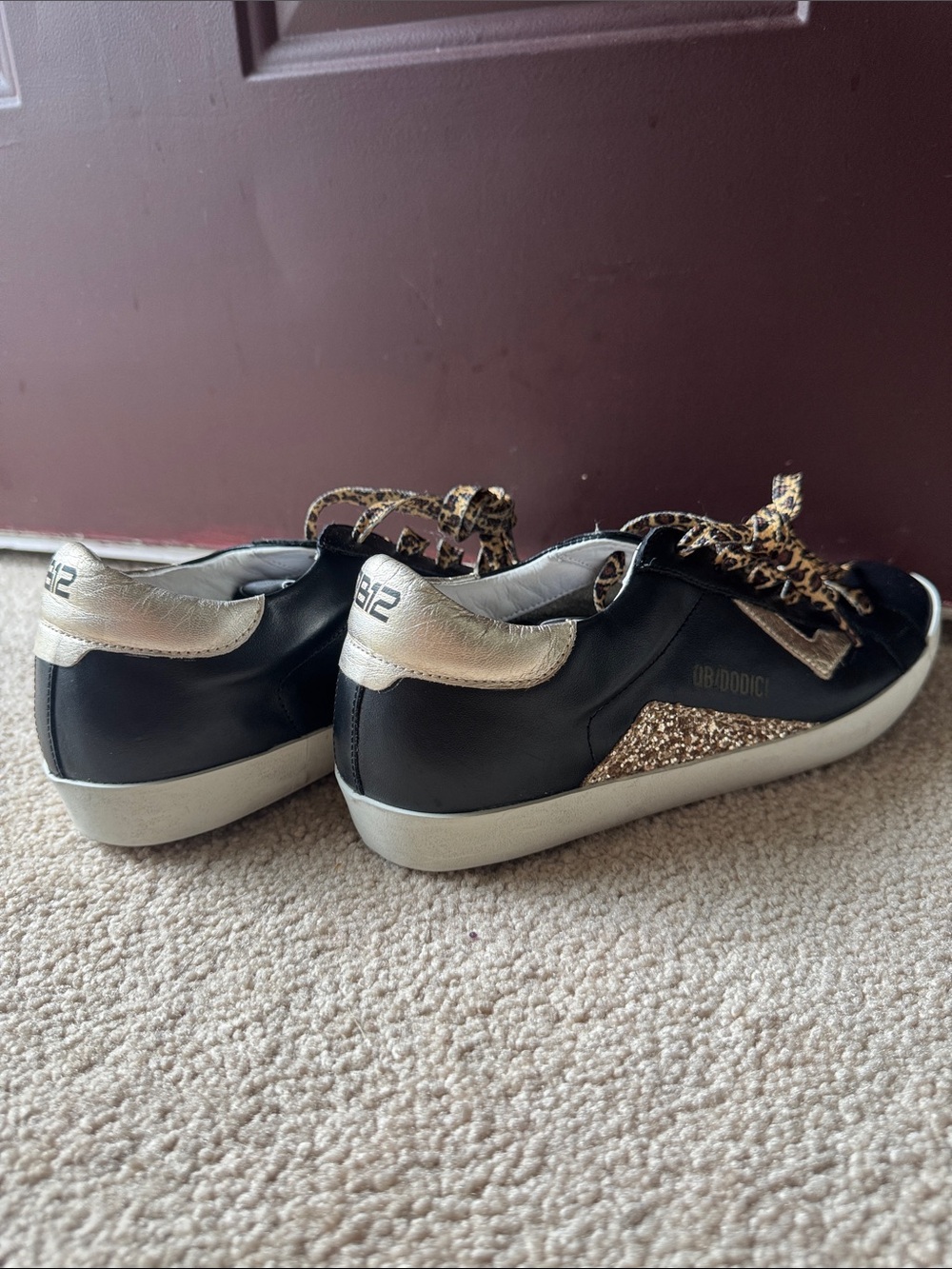 4B12 Quattrobarradodici Made in Italy Leather Sneakers Gold Leopard, 37 US 6.5–7